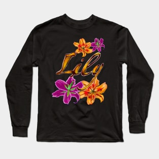 Top 10 best personalised gifts 2022  - Lily personalised,personalized name with painted lilies Long Sleeve T-Shirt